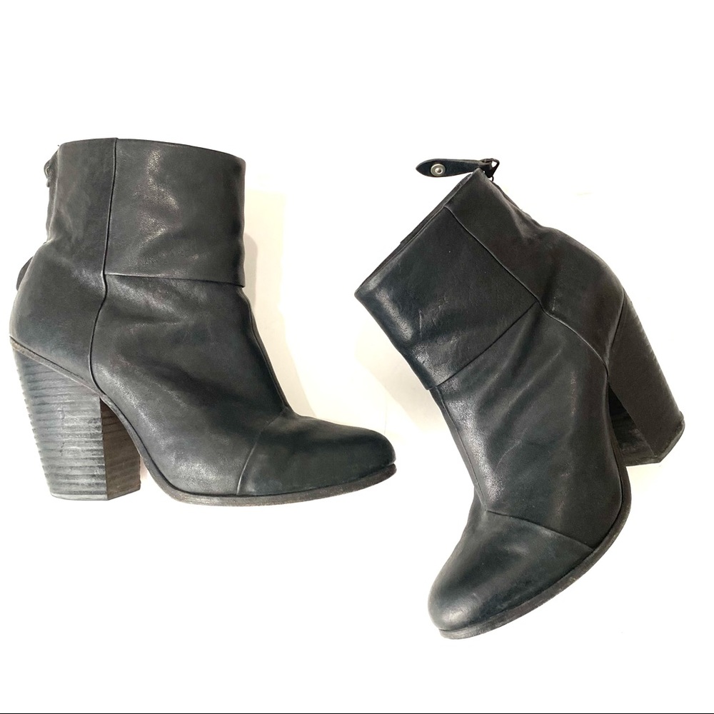 RAG & BONE $495 Womens 39 Black Leather Newbury Zip Up Ankle Booties
